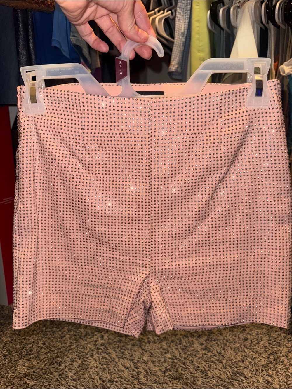 High Waist Pink Rhinestone Women’s Shorts